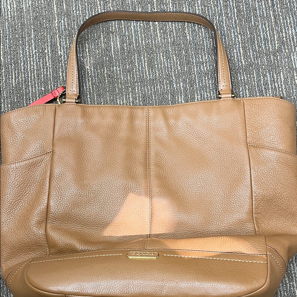 Coach Brown Leather Tote with Pink Accent